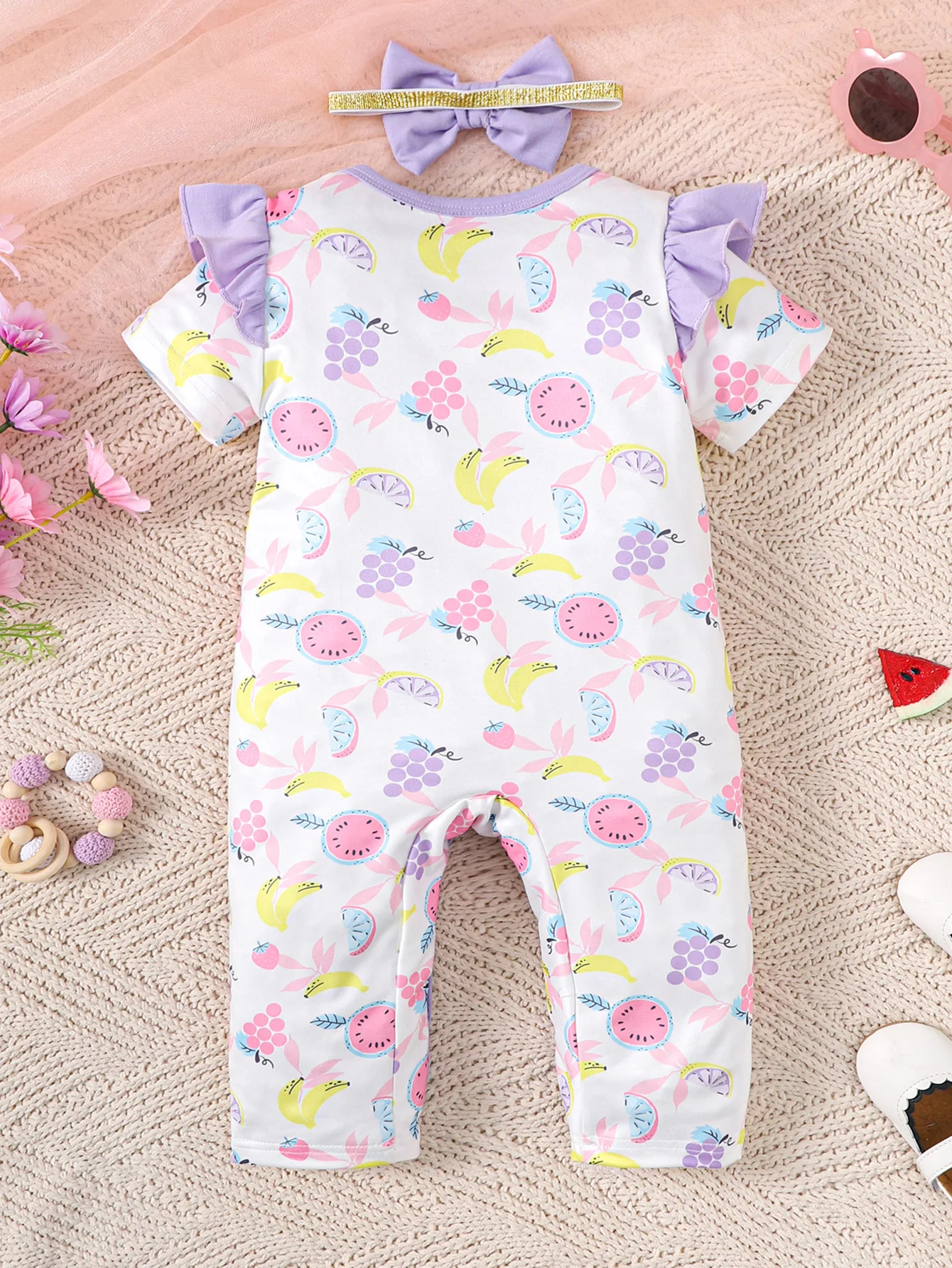 Body para niña recién nacida de 0 a 18 meses, Pelele con estampado de frutas de 2 piezas, mono cómodo de manga corta para verano - imagen 2