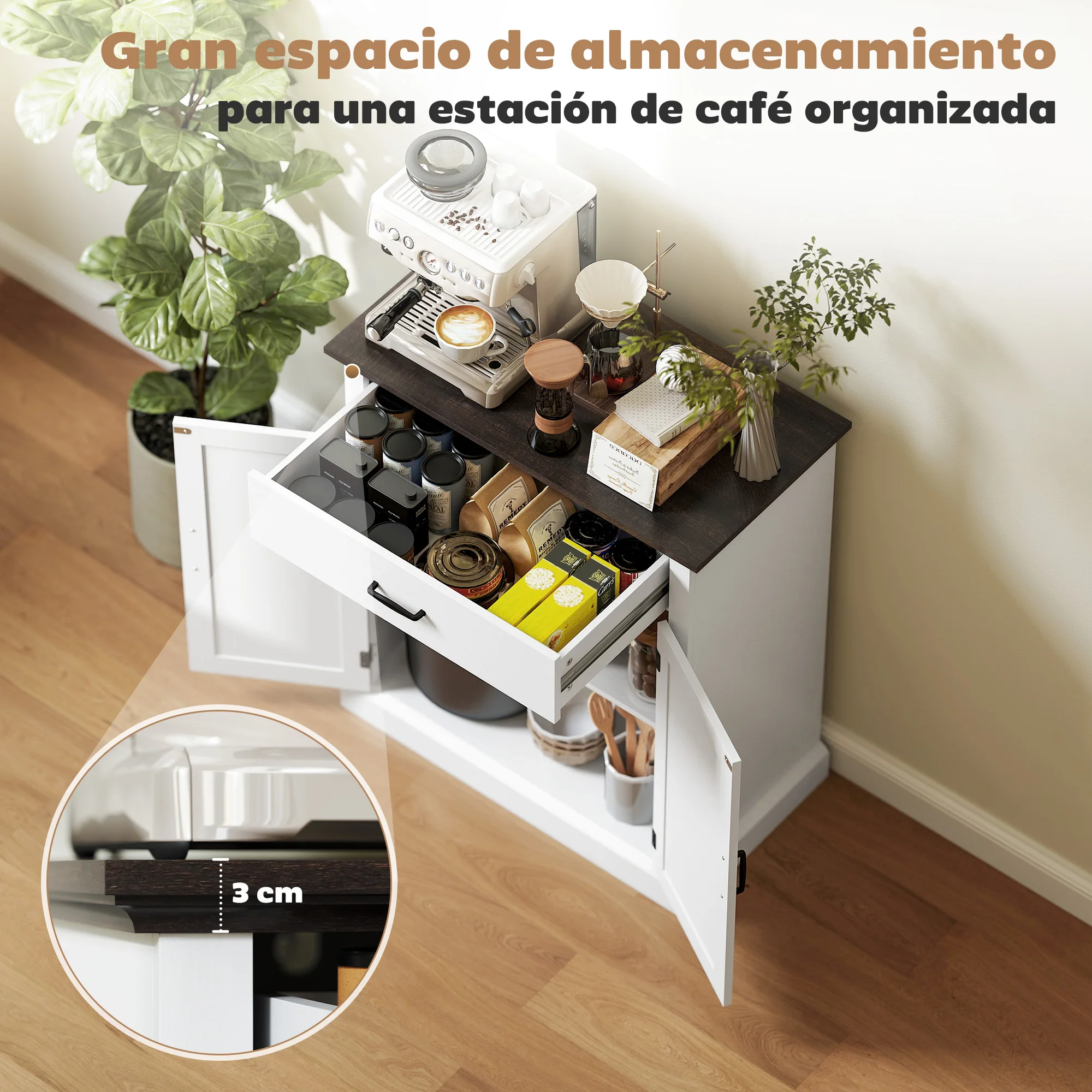 HOMCOM Aparador de 2 Puertas Aparador para Salón Rústico con 1 Cajón Estante Ajustable para Comedor Entrada Blanco 75,2x40x91,5 cm - imagen 3