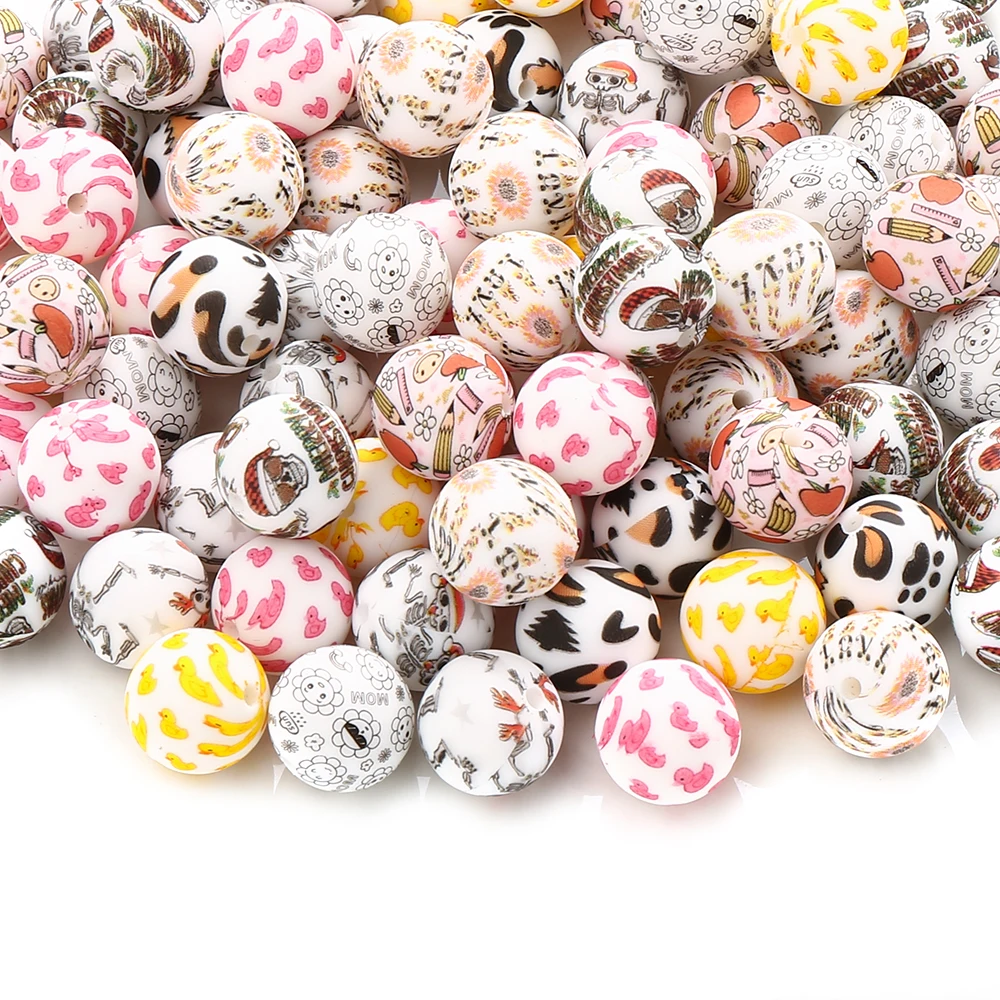 Cuentas de silicona de grado alimenticio para dentición de bebé, collar redondo de 15mm, cadena de chupete, cuentas de dentición, cuentas de Bpa, 10 piezas