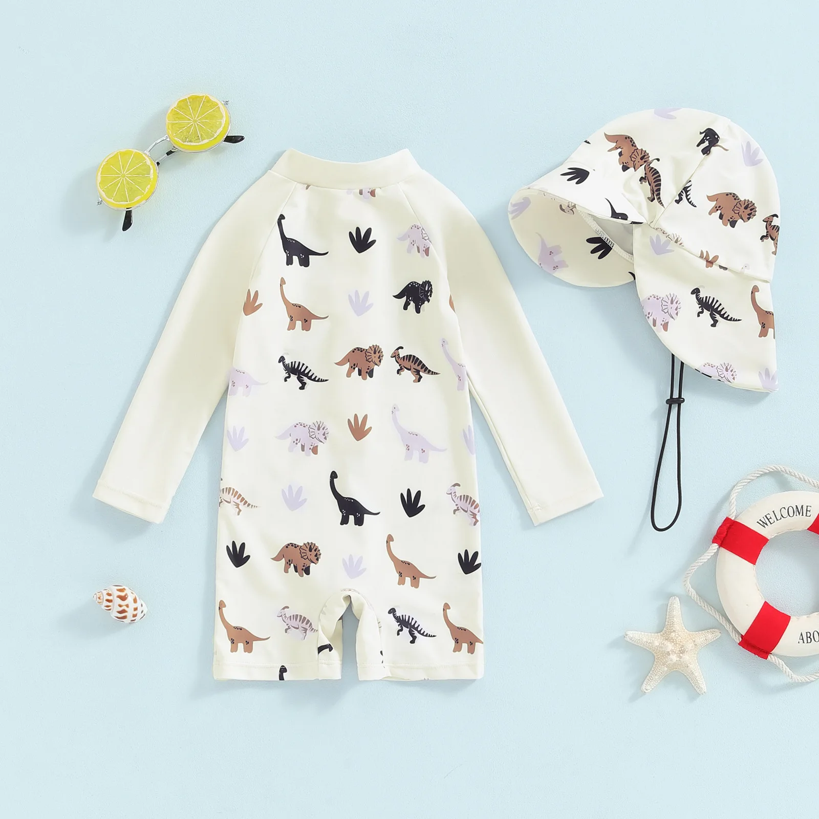 Traje de baño de manga larga con protección solar para niños, traje de baño de secado rápido con dinosaurio para bebés y niños pequeños, traje de baño para piscina y playa