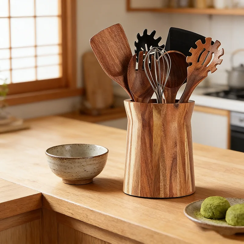 Caja madera maciza para almacenamiento cubiertos bebé creativa y simple