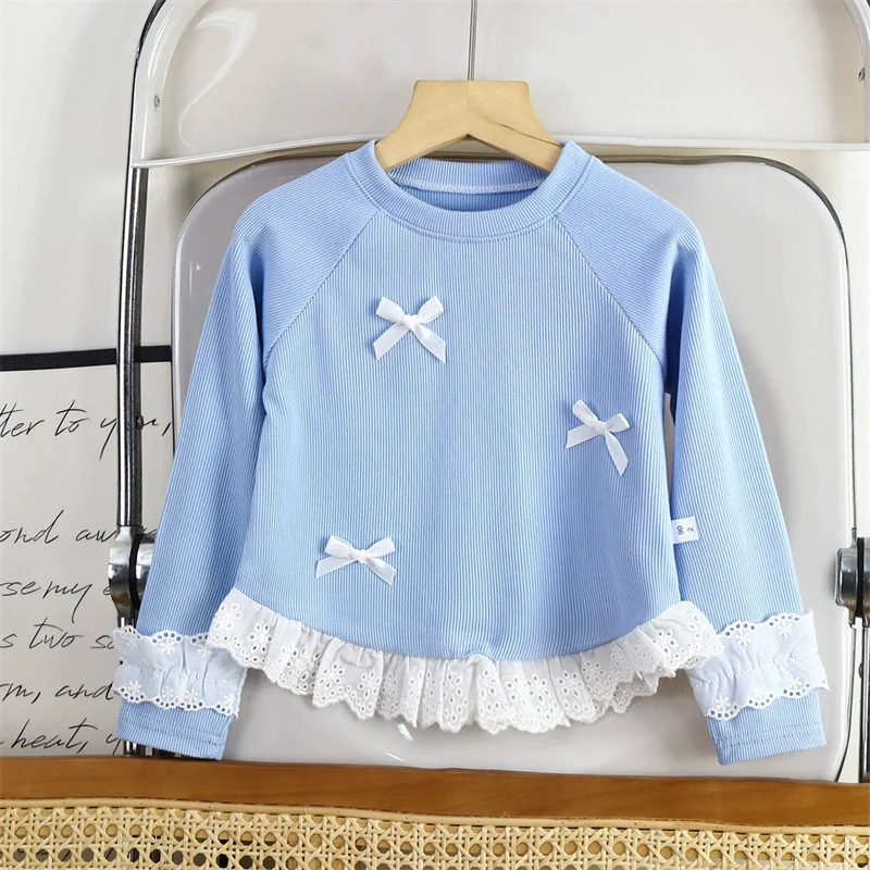 Camisa de manga larga con encaje y pajarita para niñas - imagen 4