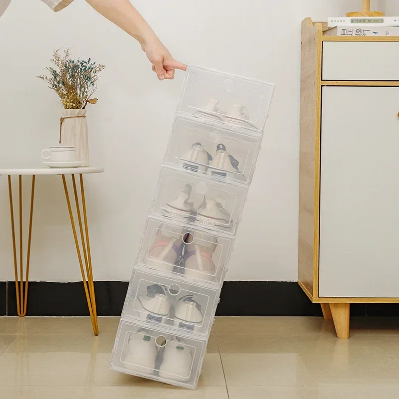 Caja organizadora apilable de plástico transparente para zapatos niños
