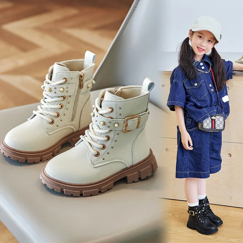 Otoño Invierno niños zapatos de cuero de suela blanda botas cortas para niñas estilo británico botas de cuero para niños mayores botas cortas para niños - imagen 3