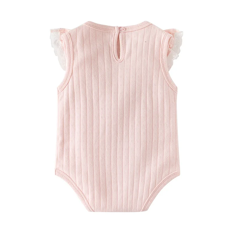 Ropa de verano para niñas recién nacidas, monos rosas de algodón con encaje a la moda coreana, monos sin mangas con cuello en V y cosas para bebés de una pieza B024 - imagen 2