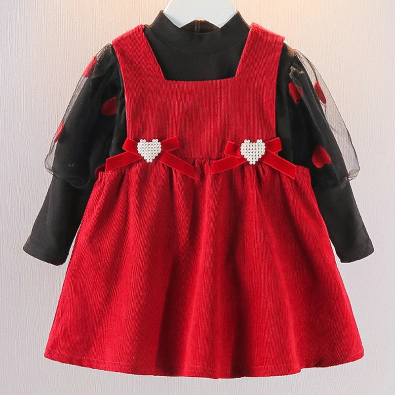 Ropa de otoño para bebé, conjuntos de trajes para niña, Tops de algodón de malla de manga larga a la moda coreana + vestido de princesa, ropa de Boutique para niños pequeños BC425