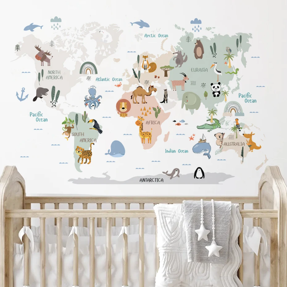 Pegatinas vinilo mapa mundo animales para pared infantil - imagen 4
