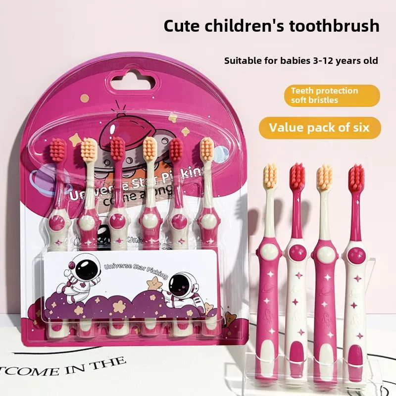6 uds astronautas de dibujos animados 6-12 años cepillo de dientes para niños cuidado Dental niños dientes limpios familia de bebés cepillos de dientes de cerdas suaves finas