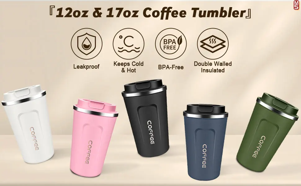 Reusable Coffee Cup, Coffee Travel Mug with Leak-proof Lid