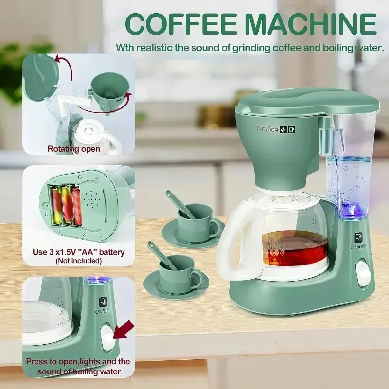 Juego de simulación de electrodomésticos de cocina, juguete con sonido y luz, cafetera, mezclador, tostadora, licuadora, juego de cocina para niños, regalos - imagen 5