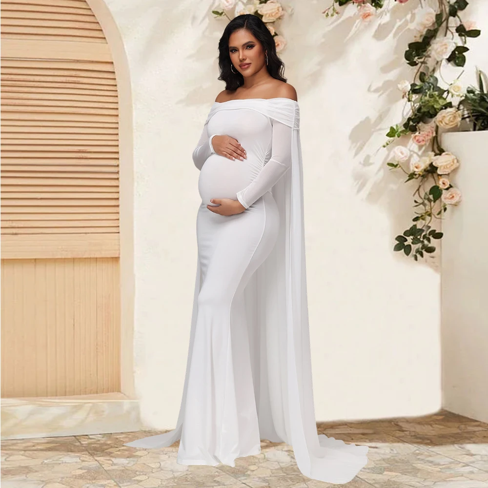Vestido embarazo malla con chal sirena para fotos premamá - imagen 5
