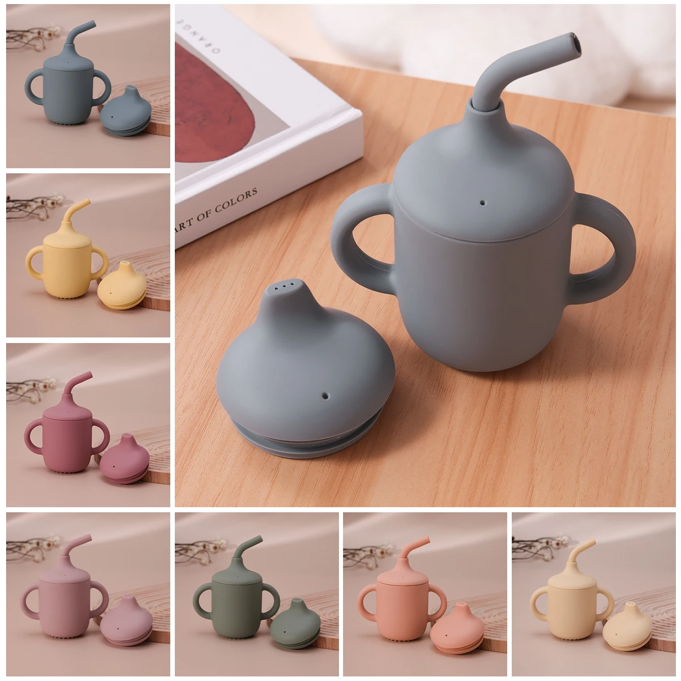 Taza con pajita de silicona sin BPA para niños a prueba de fugas