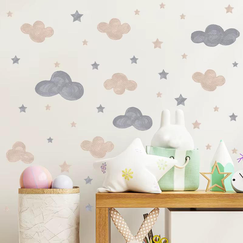 Pegatinas estrellas y nube estilo bohemio para habitación infantil