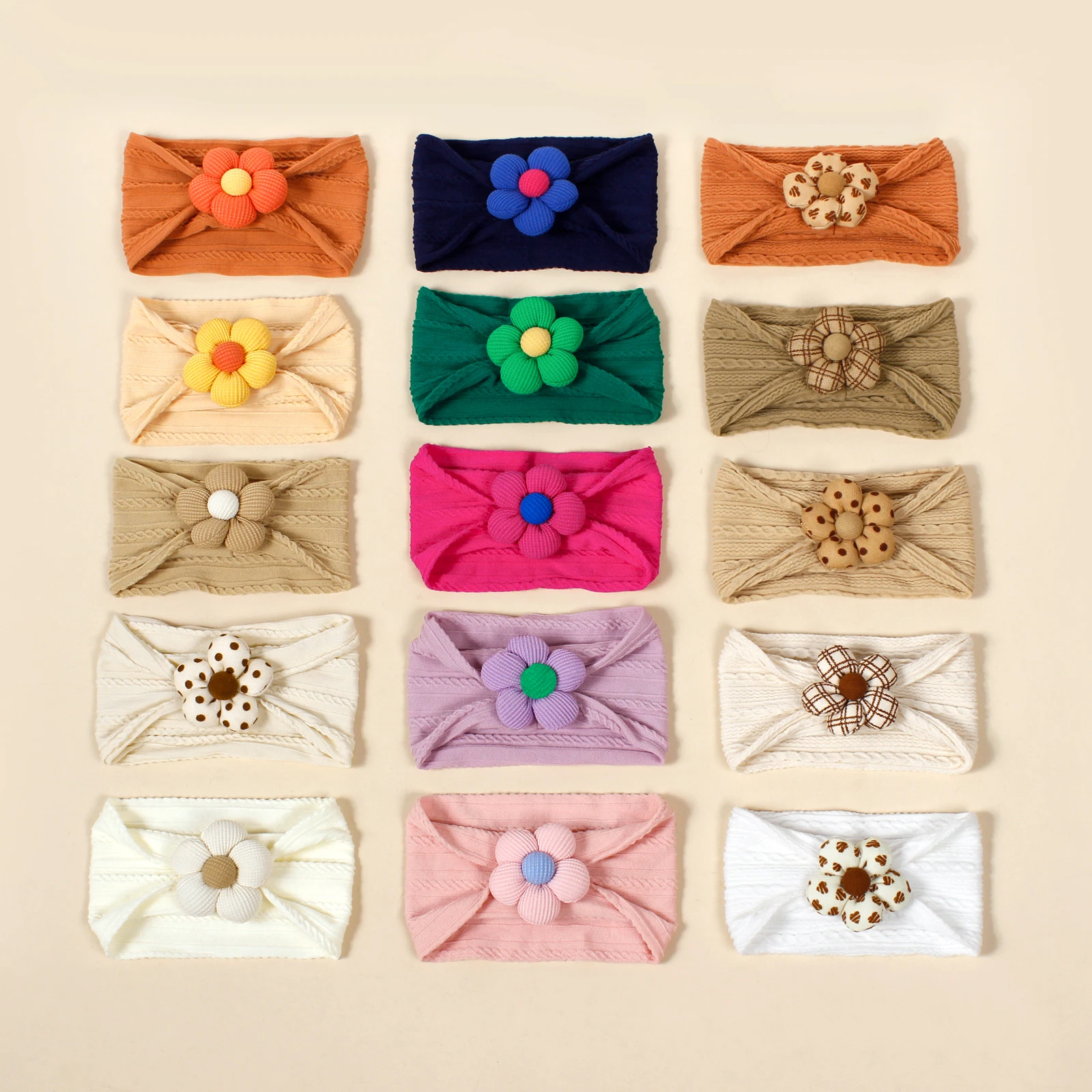 Diademas elásticas de nailon para bebé – Flores y nudo con jacquard - imagen 4