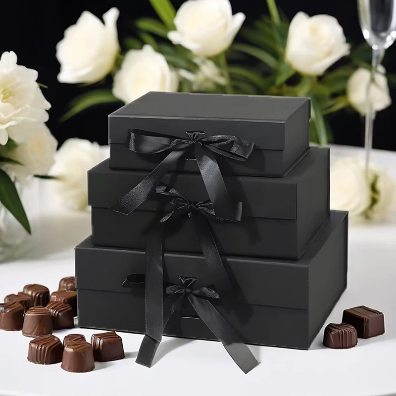 Caja de regalo con cinta de lujo de 23cm, caja de regalo disponible en 3 colores, rosa, negro y blanco, tarjeta de felicitación de hierba Lafite, paquete de recuerdo ZYF - imagen 2