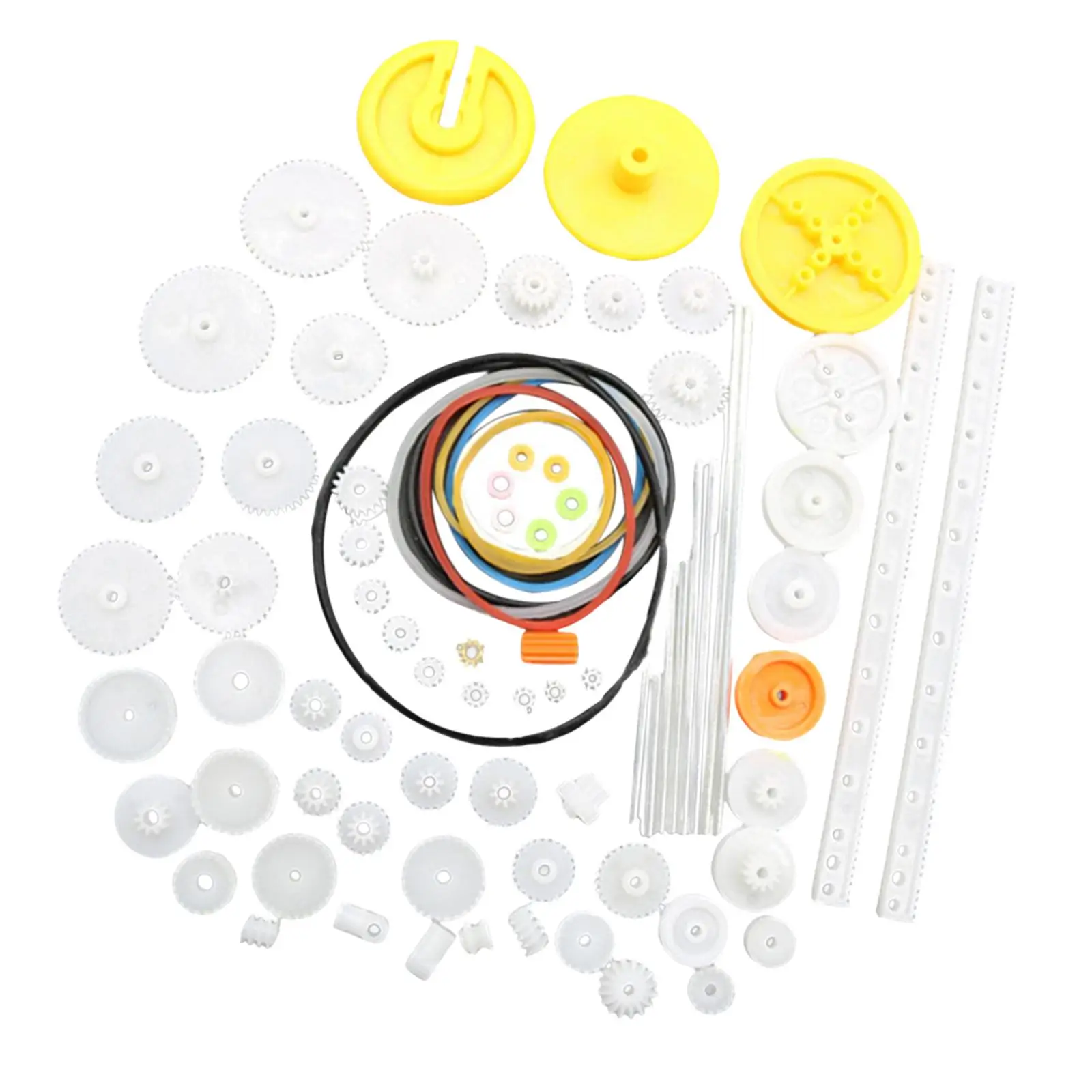 82 Pieces Gear Kits Single Double Reduction Gear Pulley Belt Worm Kits Various Gear Axle Belt Bushings for Robot Car Motor Toy