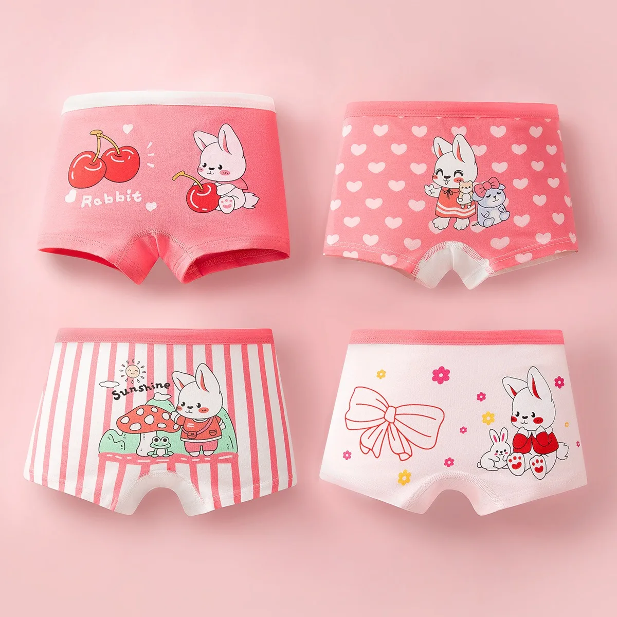 Bragas de 4 piezas para niñas, Boxer de algodón de alta calidad para niños, pantalones cortos con dibujos de conejo encantador, ropa interior transpirable para niños - imagen 4