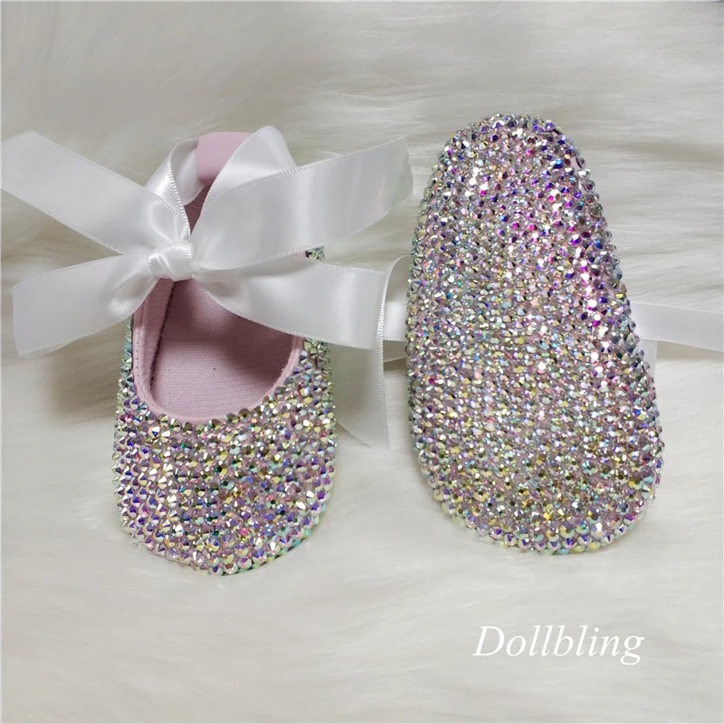 Zapatos de princesa con lazo para bebé y niña, calzado personalizado con cristales brillantes y diamantes de imitación, cinta para el pelo de 0 a 1 años - imagen 2