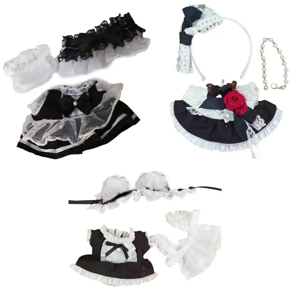 DIY Doll Maid Dress with Headpiece for 5.91-inch Plush Figures