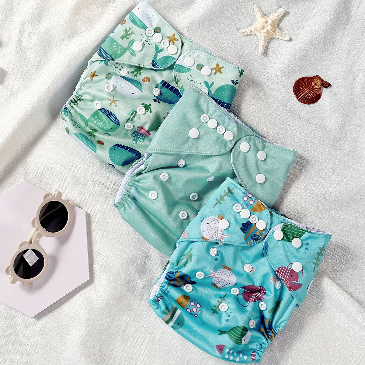 Happyflute Juego de pañales de bolsillo de 3 piezas, cubiertas de pañales para bebés ajustables de 3 a 15 kg, interior de tela de ante, lavable, reutilizable, absorbente, ecológico