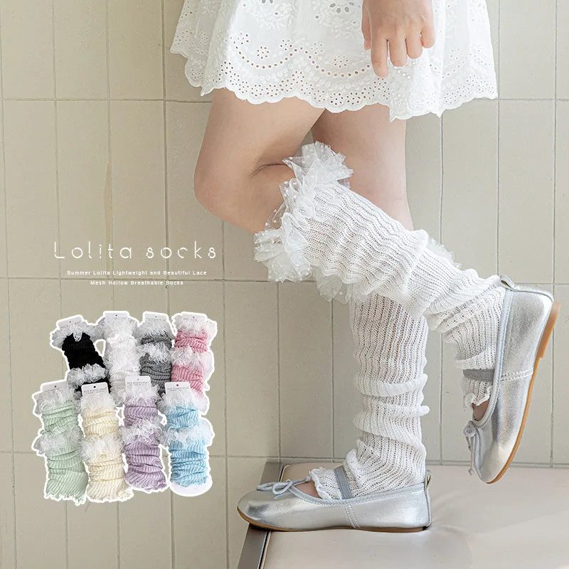 Calentadores de piernas para niños estilo Ballet, calcetín con adornos de encaje de tul para primavera y otoño, calcetines coloridos con pila de dopamina, mangas holgadas para piernas Kawaii, 1 par - imagen 2