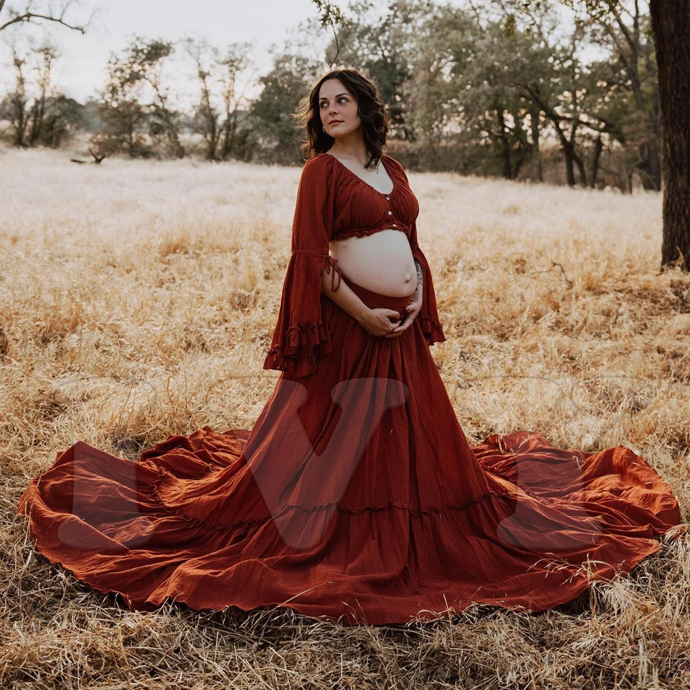 Vestido de maternidad bohemio de lino y algodón con cuello en V - imagen 4