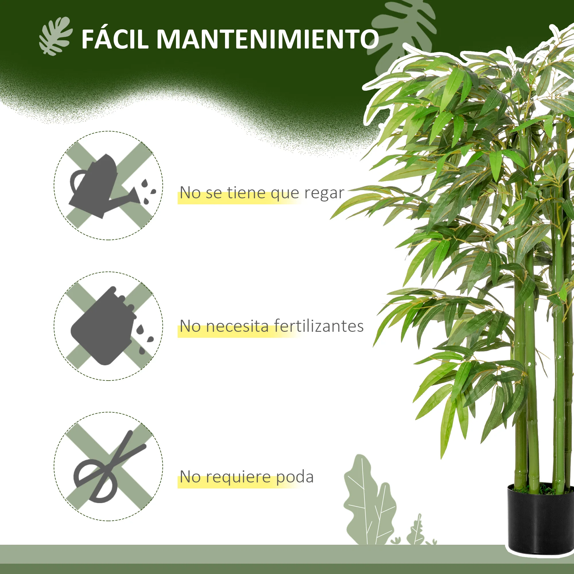HOMCOM Bambú Artificial 140 cm con Maceta y Cañas Realistas Árbol Sintético Interior para Decoración de Hogar Oficina Exterior Verde - imagen 5
