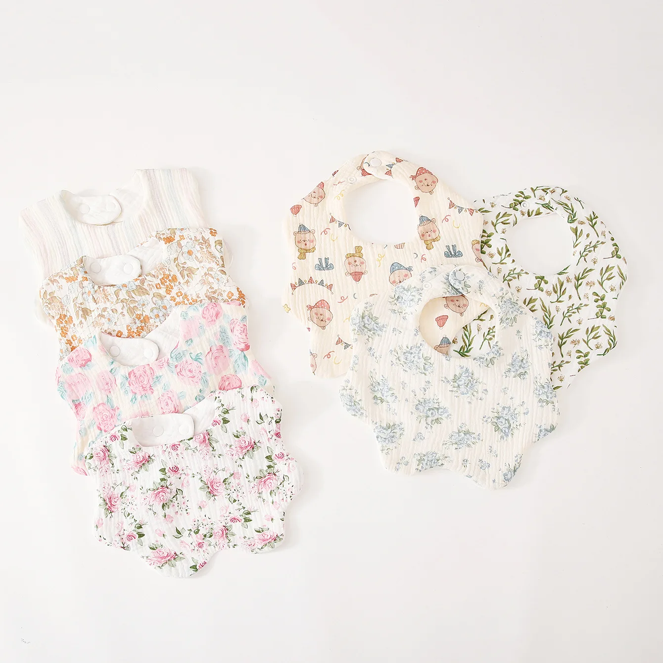 Nuevo babero de gasa de algodón de 6 capas para alimentación de bebé, babero con estampado de pétalos para Saliva, paño suave para eructar para recién nacidos, Baberos para niños pequeños - imagen 4