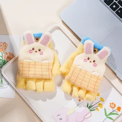 Guantes con dedos abatibles de conejo para niños de 5 a 14 años, manoplas cálidas de medio dedo para niños y niñas, bonitos guantes de invierno con pantalla táctil de dibujos animados