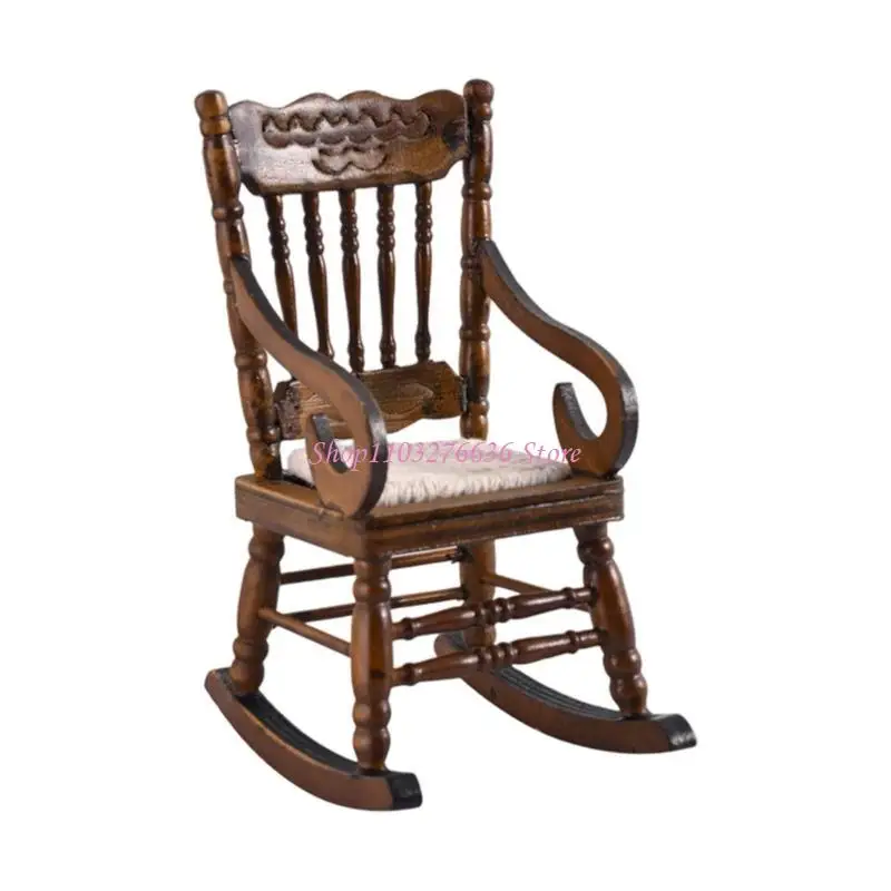Modelo mecedora pequeña madera R6FD, figurita para casa muñecas, decoración escena, muebles en miniatura a escala