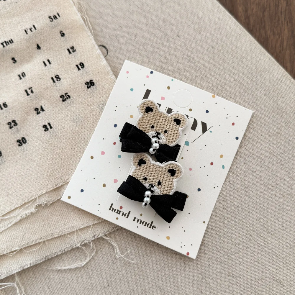 Temperamento negro blanco Clip de pelo de encaje de dibujos animados oso de peluche Clip de pelo dulce versátil arco pinzas para el cabello flequillo lateral Clips de estilo de bebé - imagen 4