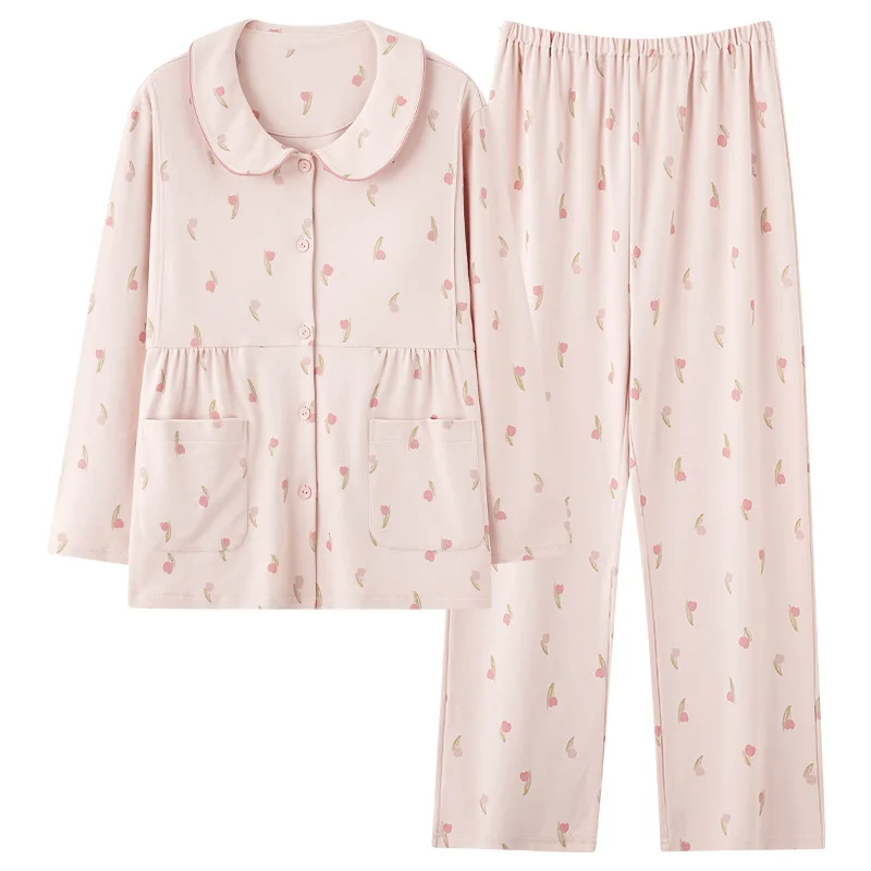 Ropa posparto con cojín para el pecho, otoño e invierno, algodón puro, dulce y fino, ropa de dormir para mujeres embarazadas, lactancia para - imagen 5