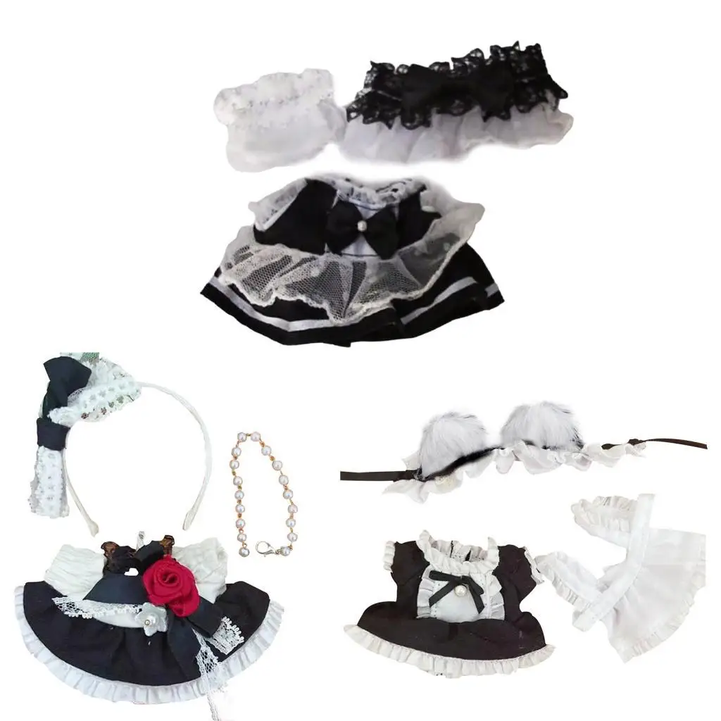 DIY Doll Maid Dress with Headpiece for 5.91-inch Plush Figures