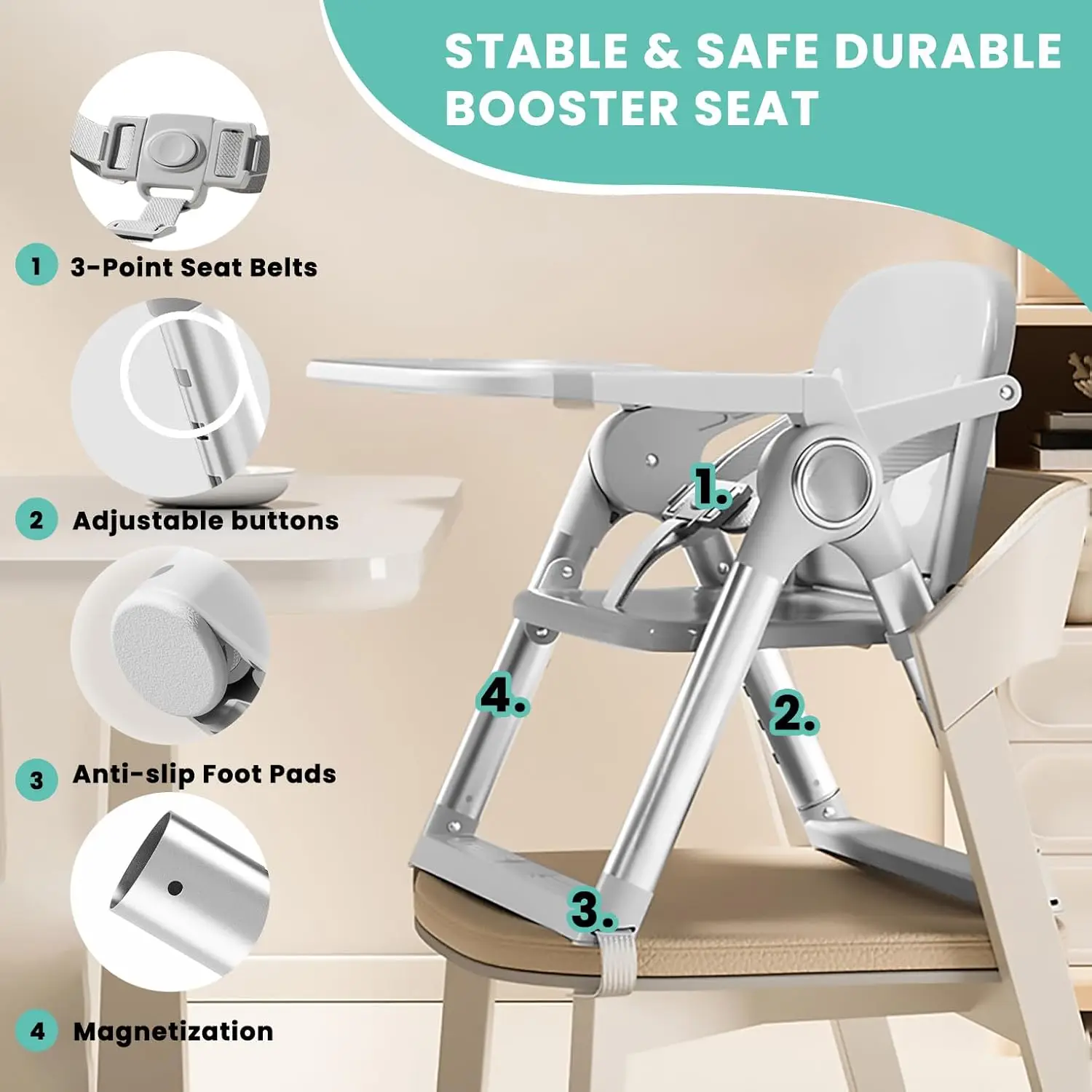 UBRAVOO Silla alta plegable 3 en 1 – Trona con elevador y bandeja - imagen 5