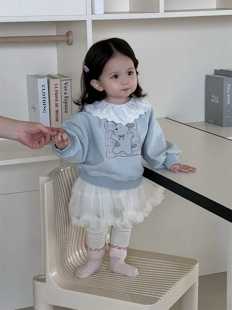 MILANCEL, nuevo conjunto de ropa de primavera para bebé, 9M-3T, sudadera con capucha y cuello de encaje de perro bonito para niñas, culottes con respaldo de malla para niños pequeños - imagen 5