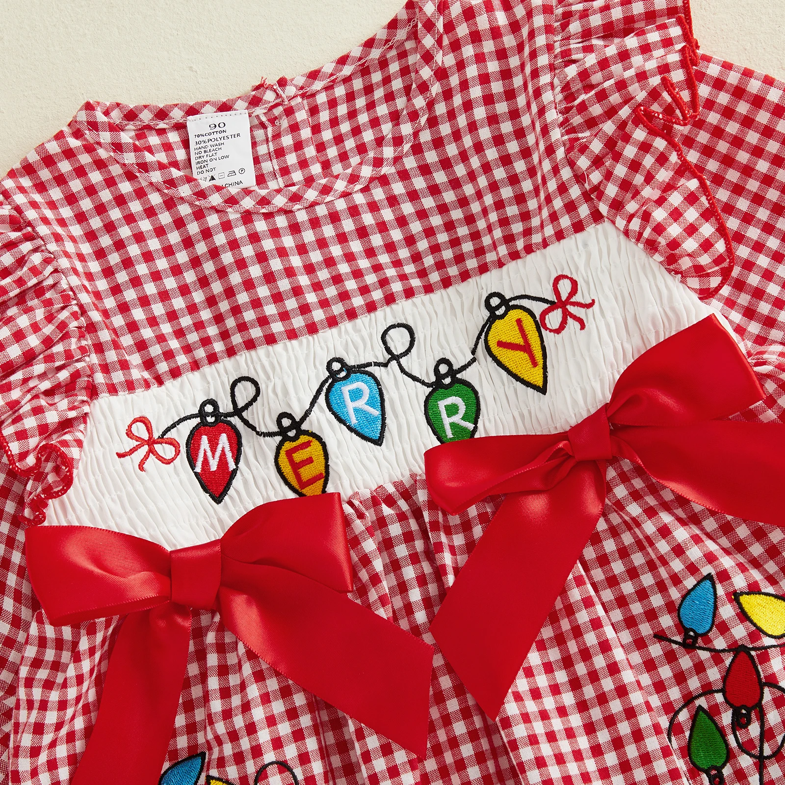 Vestido casual para niñas, manga larga, cuello redondo, bordado a cuadros, otoño, vestido de línea A, disfraz de Navidad - imagen 3