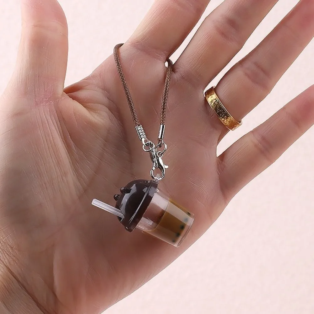 Lindo bolso de té de burbujas encanto resina tamaño Mini taza de café llavero modelo de simulación colorido llavero de coche para mujeres niñas