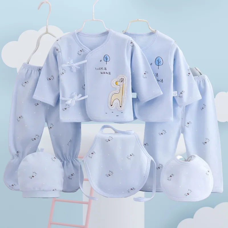 Paquete de 7 unidades de ropa para bebés recién nacidos, ropa para niños pequeños, Camiseta de algodón bonita de dibujos animados, pantalones y sombreros, conjunto de ropa para niños y niñas - imagen 2