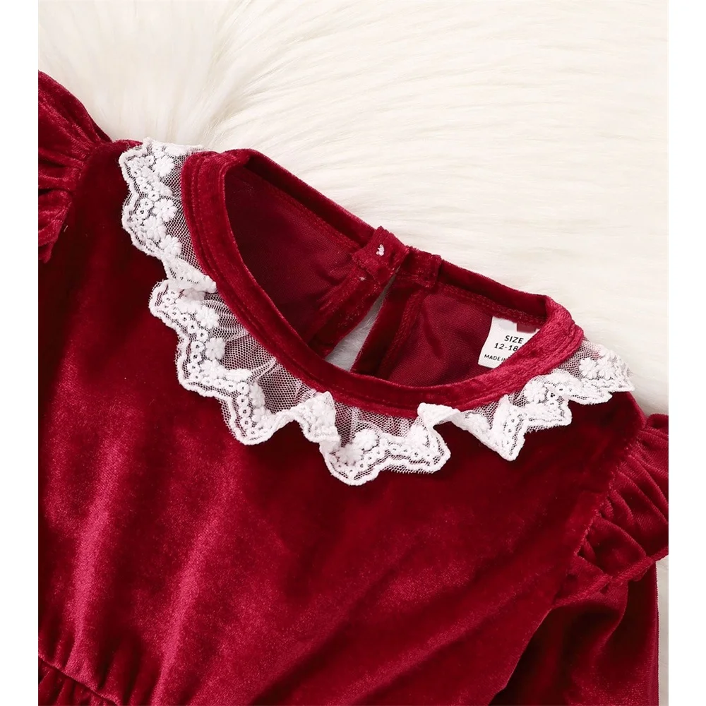 Pelele navideño para niña - Manga larga, sombrero y cuello encaje - imagen 2