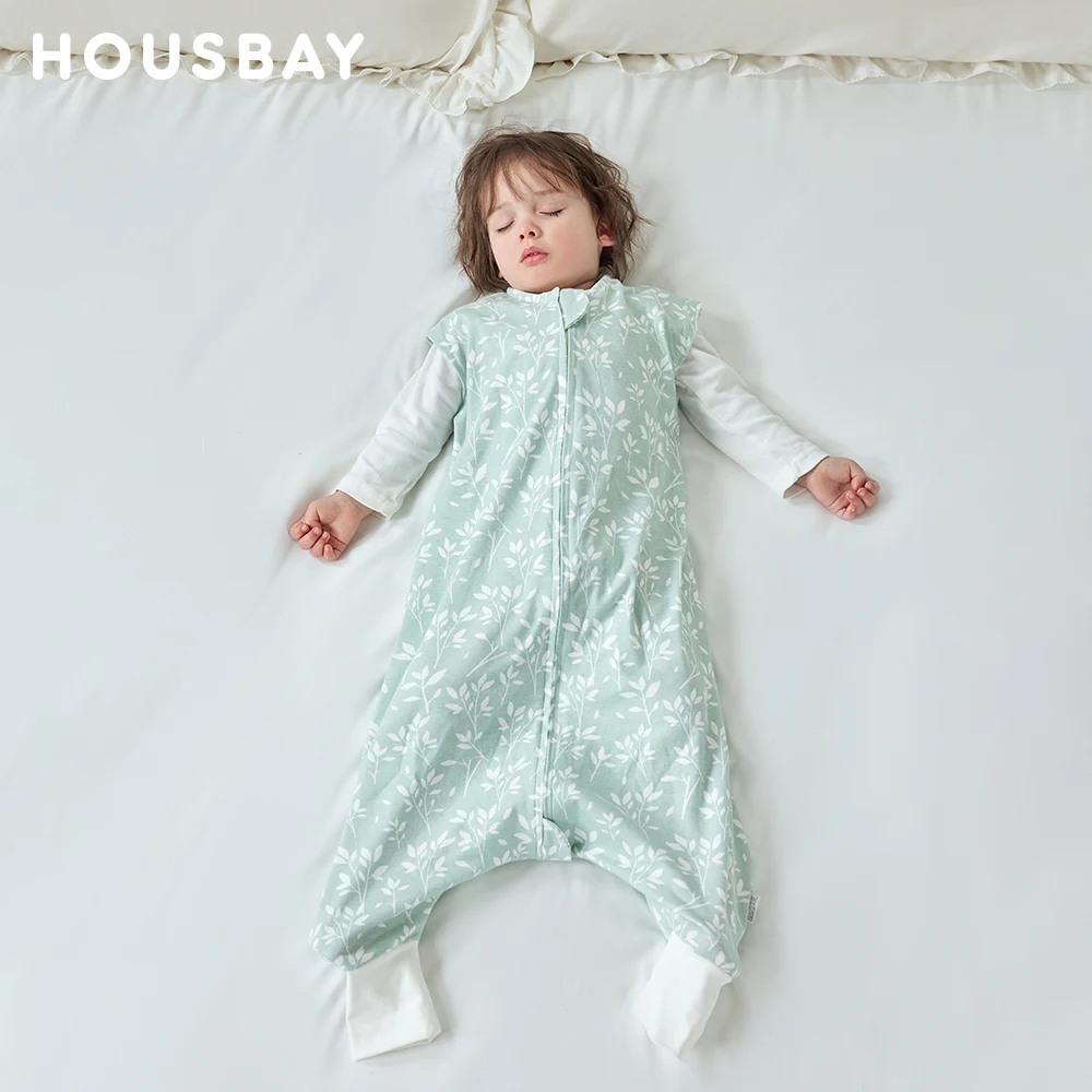 Saco de dormir para niños de 1 a 6 años, mono, chaleco fino de verano, saco de dormir para bebé, 100% transpirable de algodón, diseño de estampado de hierba fresca - imagen 3