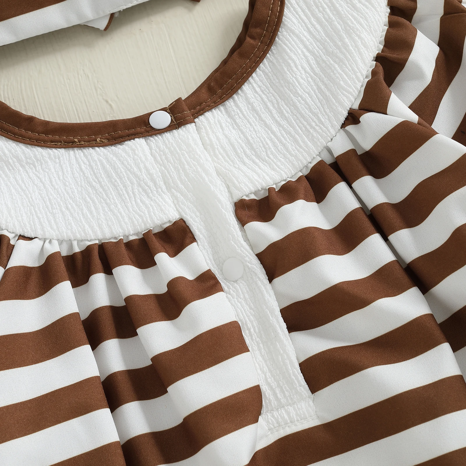 Pelele a rayas para niña de 0 a 18 meses, mono con estampado de letras de Rugby de otoño, cuello redondo, manga larga, volantes de burbujas y diadema con lazo - imagen 5