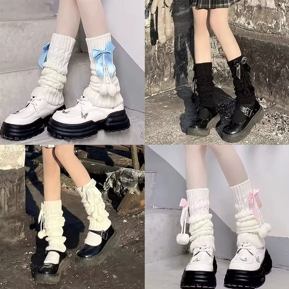 Leggings de punto con pompón y lazo – Forro polar para invierno - imagen 2