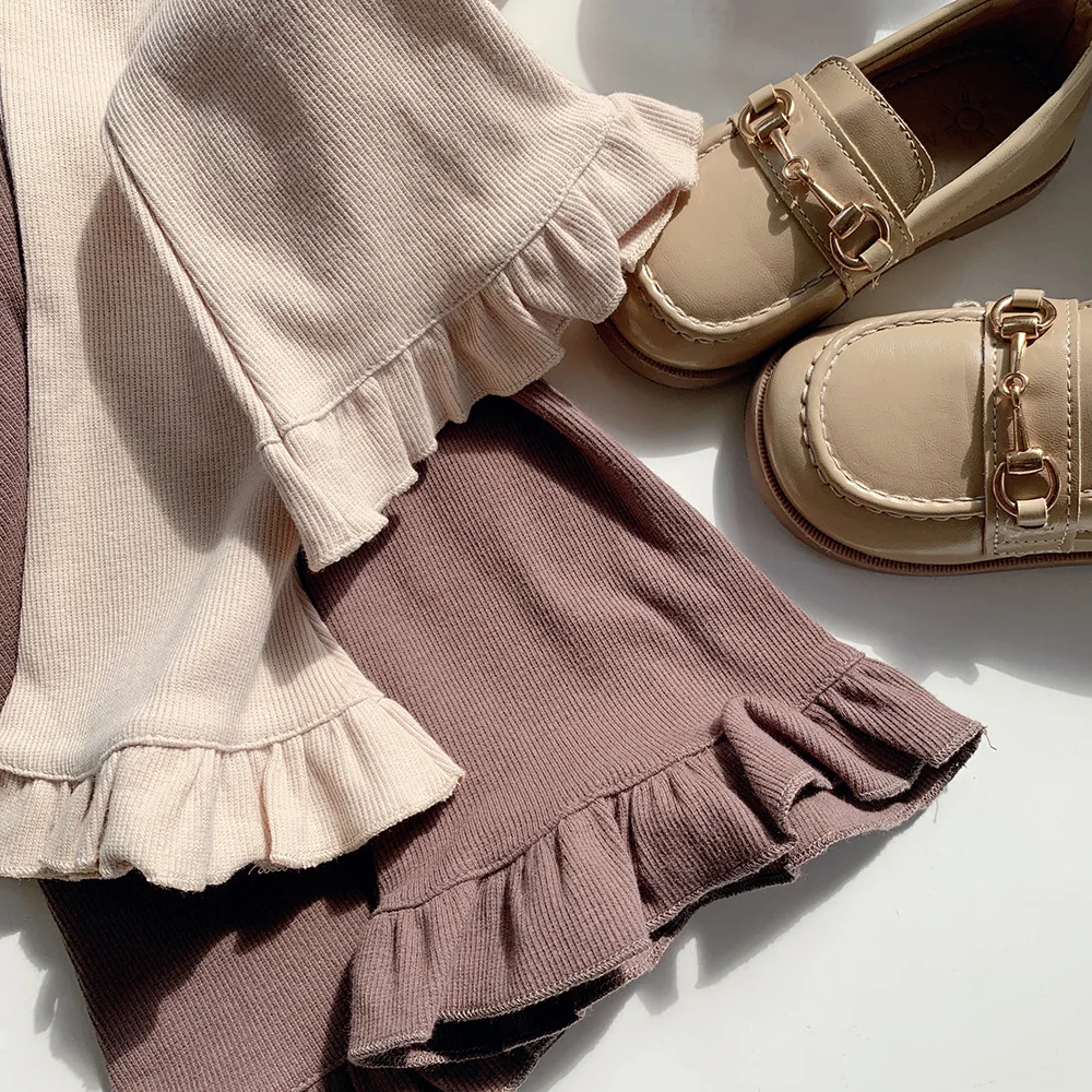 Pantalones acampanados ajustados elásticos a rayas Vintage para niñas, pantalones con volantes en blanco de cintura alta, ropa para niñas de verano - imagen 2