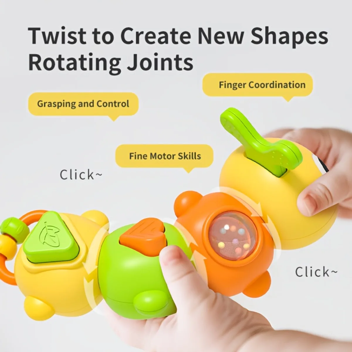 Sonajero de oruga de dibujos animados multifuncional para bebés, juguetes para más de 0 bebés, juguete educativo Montessori calmante, 1 Uds. - imagen 3