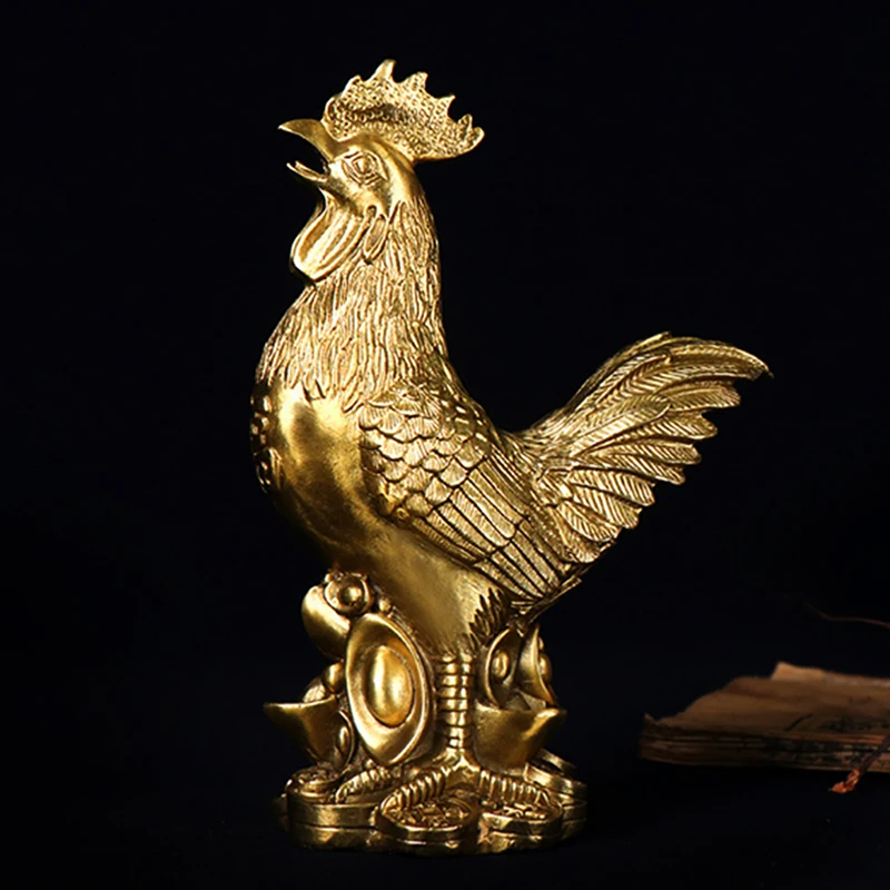 Estatuilla de gallo de latón, estatua china de la suerte Fengshui, adorno para el hogar, oficina, tienda, decoración de escritorio, artesanías hechas a mano - imagen 2