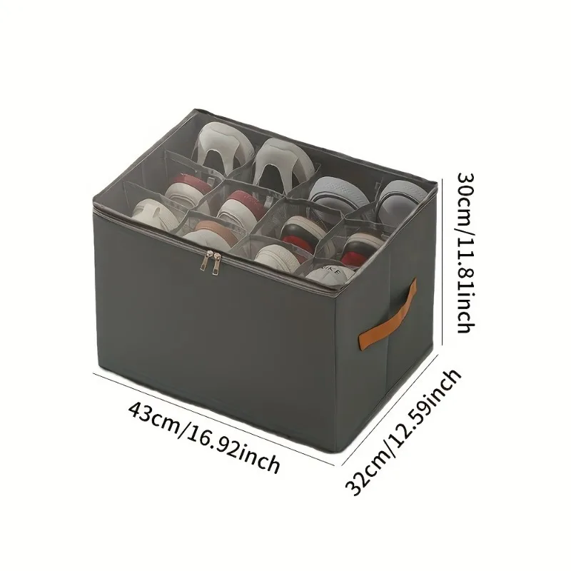 Organizador de zapatos plegable: caja a prueba de polvo de nailon Oxford |   Cremalleras de tapa y marrón, múltiples compartimentos que ahorran espacio para el hogar/viajes - imagen 5