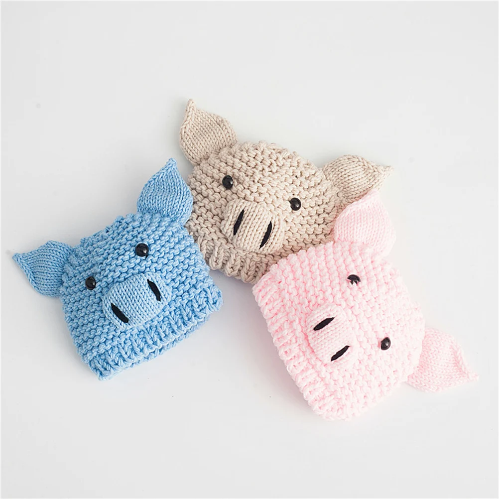 Adorable gorro de punto rosa para recién nacido, diseño de cerdo, accesorios para fotografía de bebés y uso diario, cómodo y suave para bebé - imagen 2