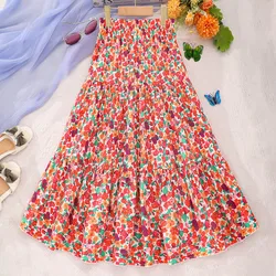 Falda floral larga estilo mariposa corte A para niña