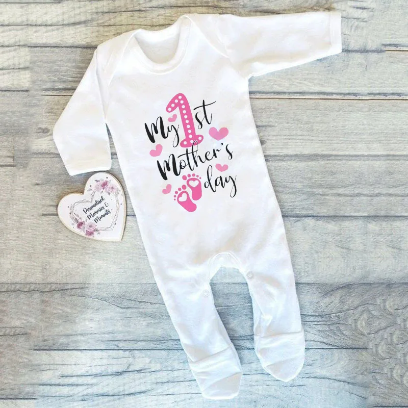 Ropa de dormir con estampado de mi primer día de la madre para niños y niñas, traje de dormir para recién nacidos, regalo de Baby grow Shower - imagen 2
