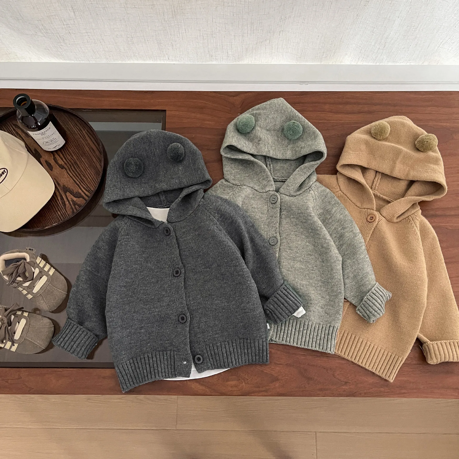 Suéter de otoño para niños, abrigo con capucha de punto que combina con todo para uso diario, moda coreana, para niños y niñas